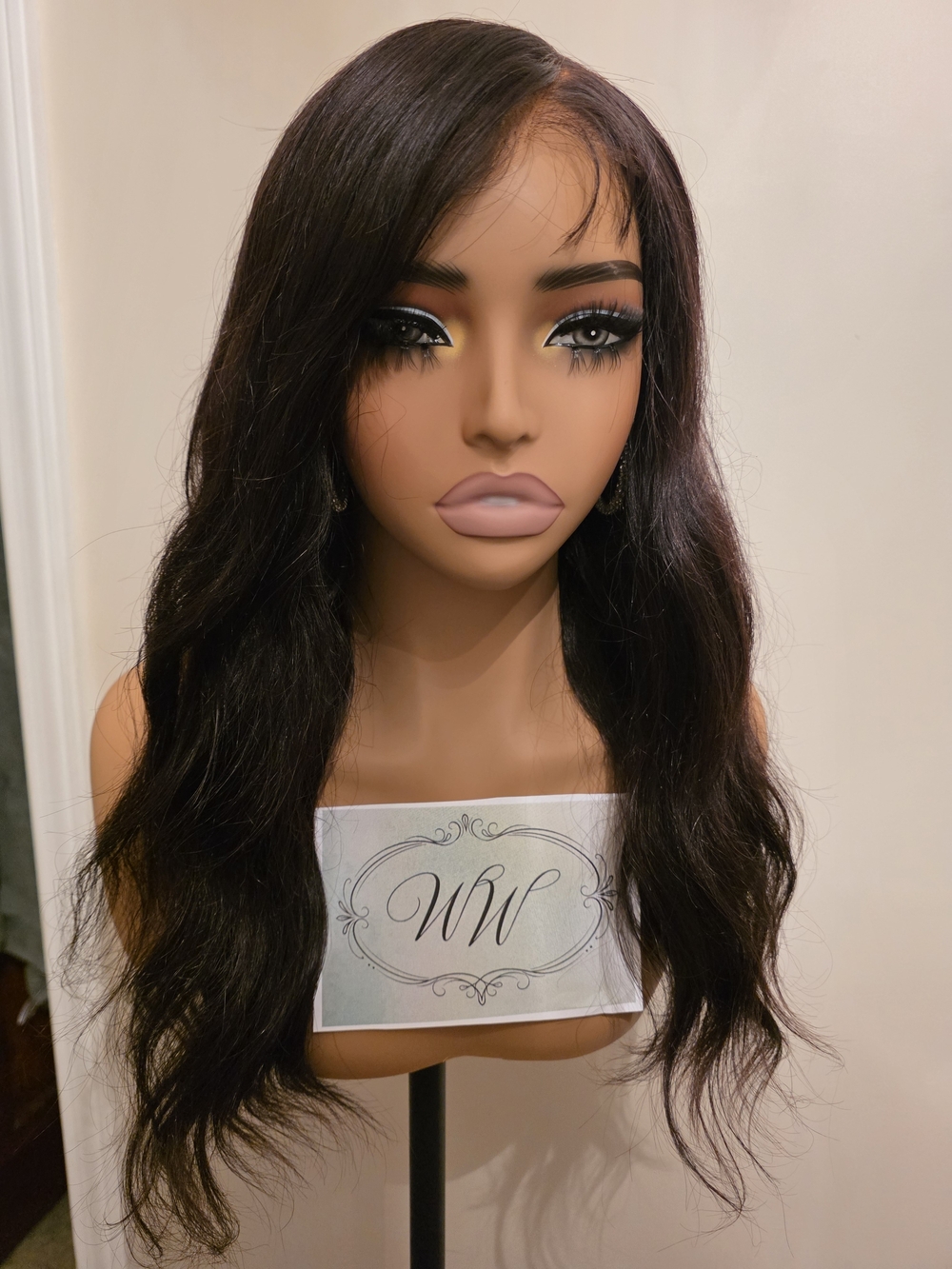Natural Black Human Hair Wavy Lace  Wig